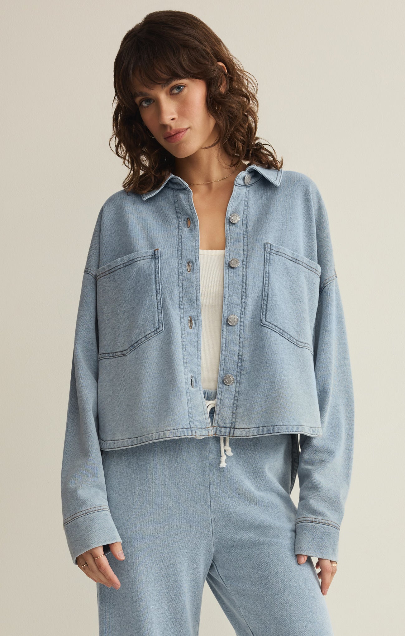 All Day Cropped Knit Denim Jacket Main image