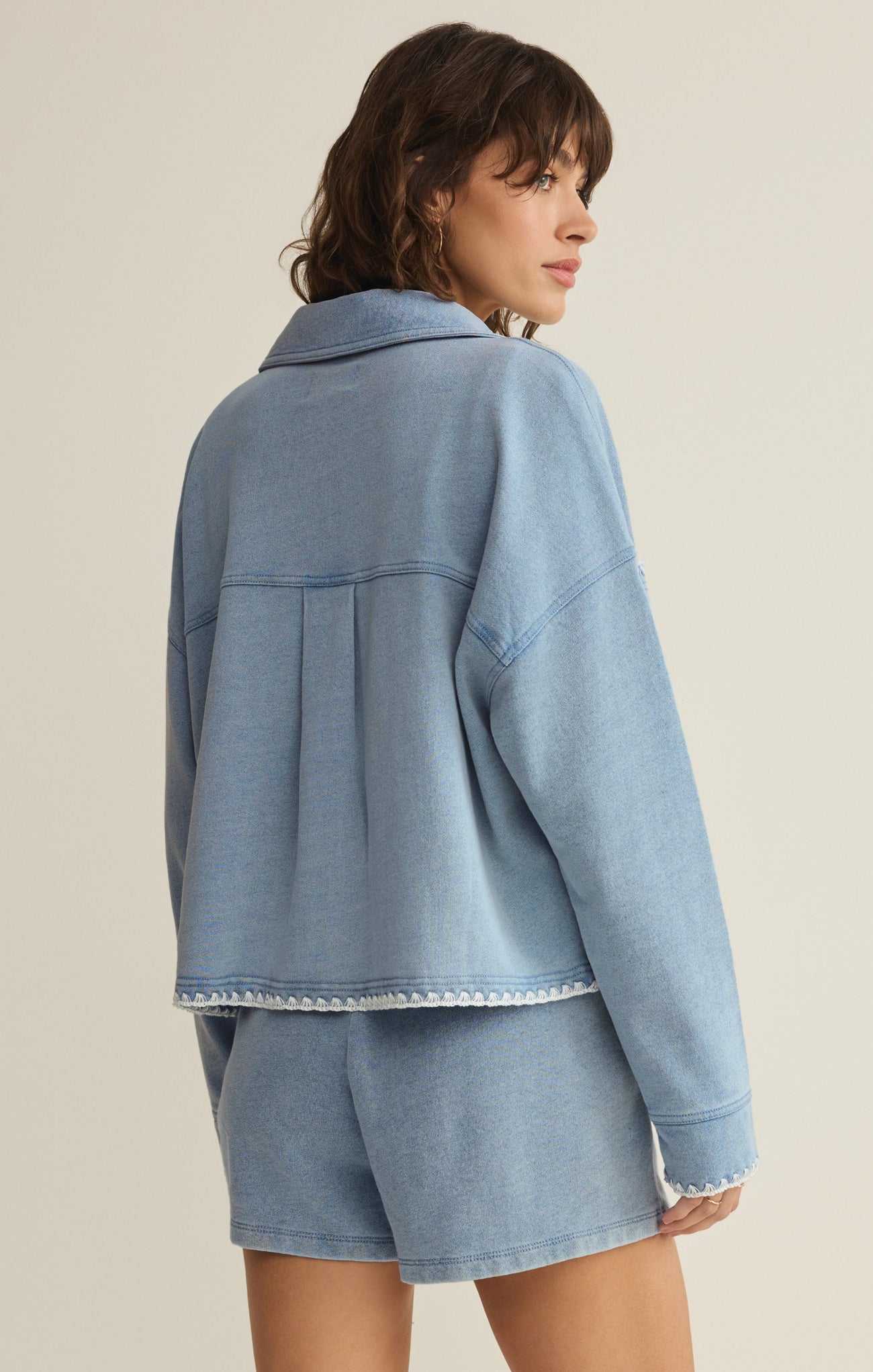 All Day Knit Denim Crop Whipstitch Jacket Secondary image