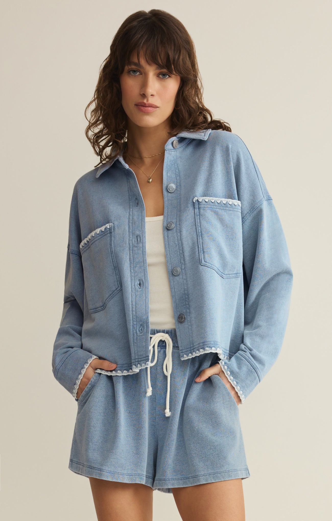 All Day Knit Denim Crop Whipstitch Jacket Main image