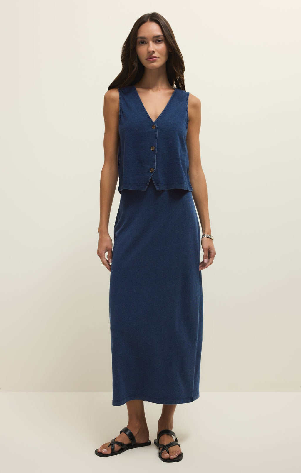 Gail Jersey Denim Midi Skirt