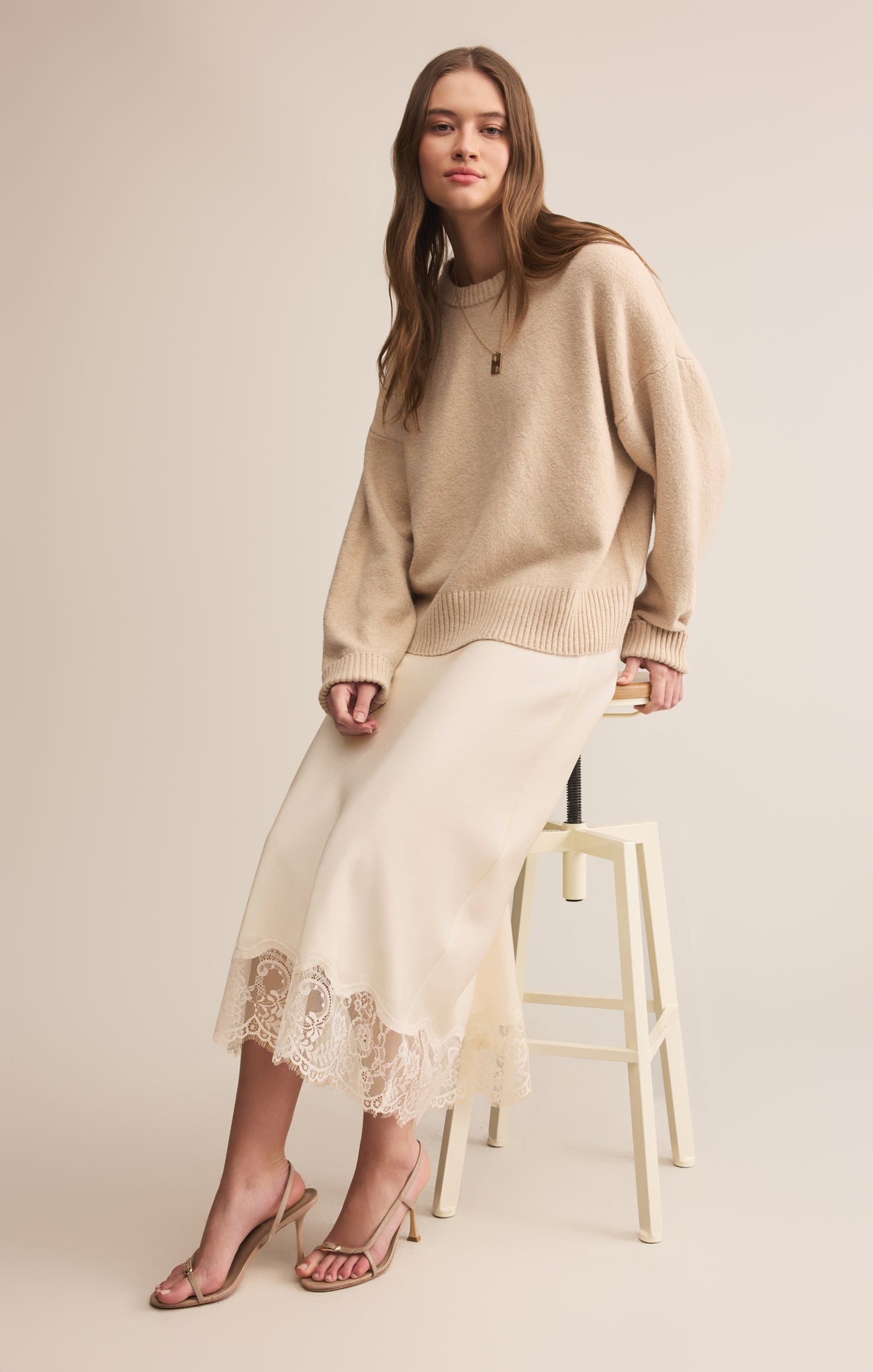 Cinder Lace Satin Midi Skirt