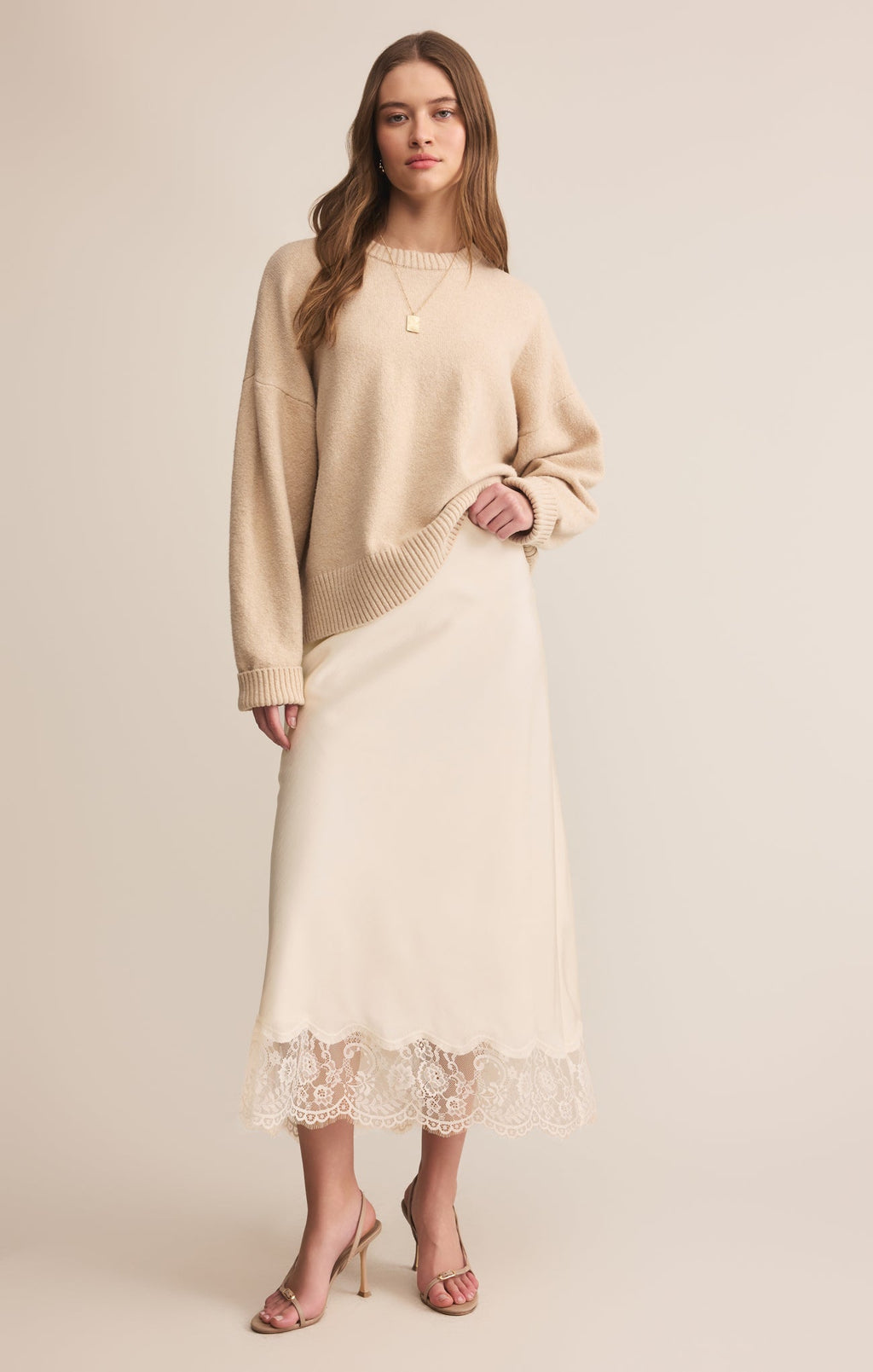 Cinder Lace Satin Midi Skirt