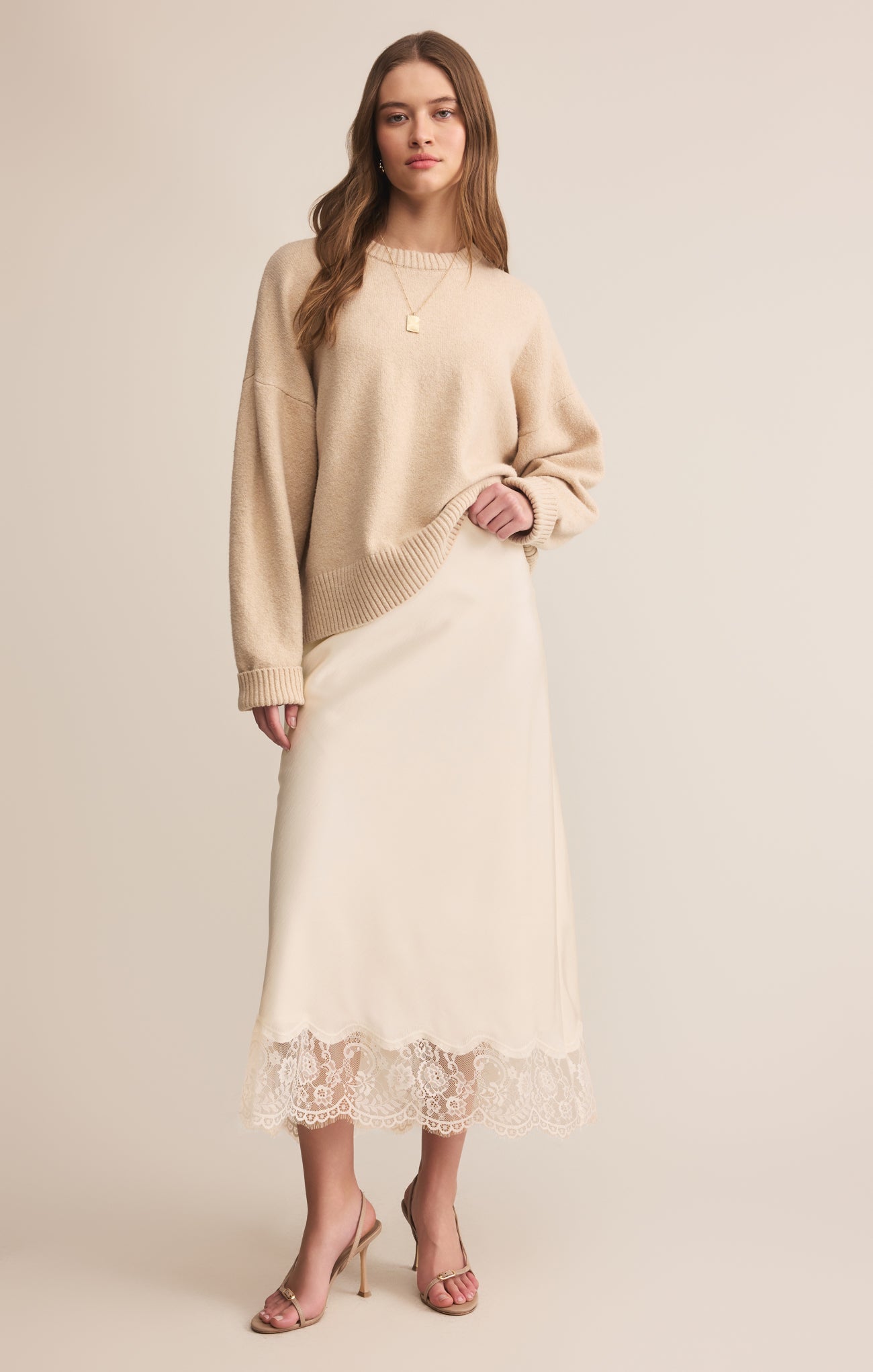 Cinder Lace Satin Midi Skirt