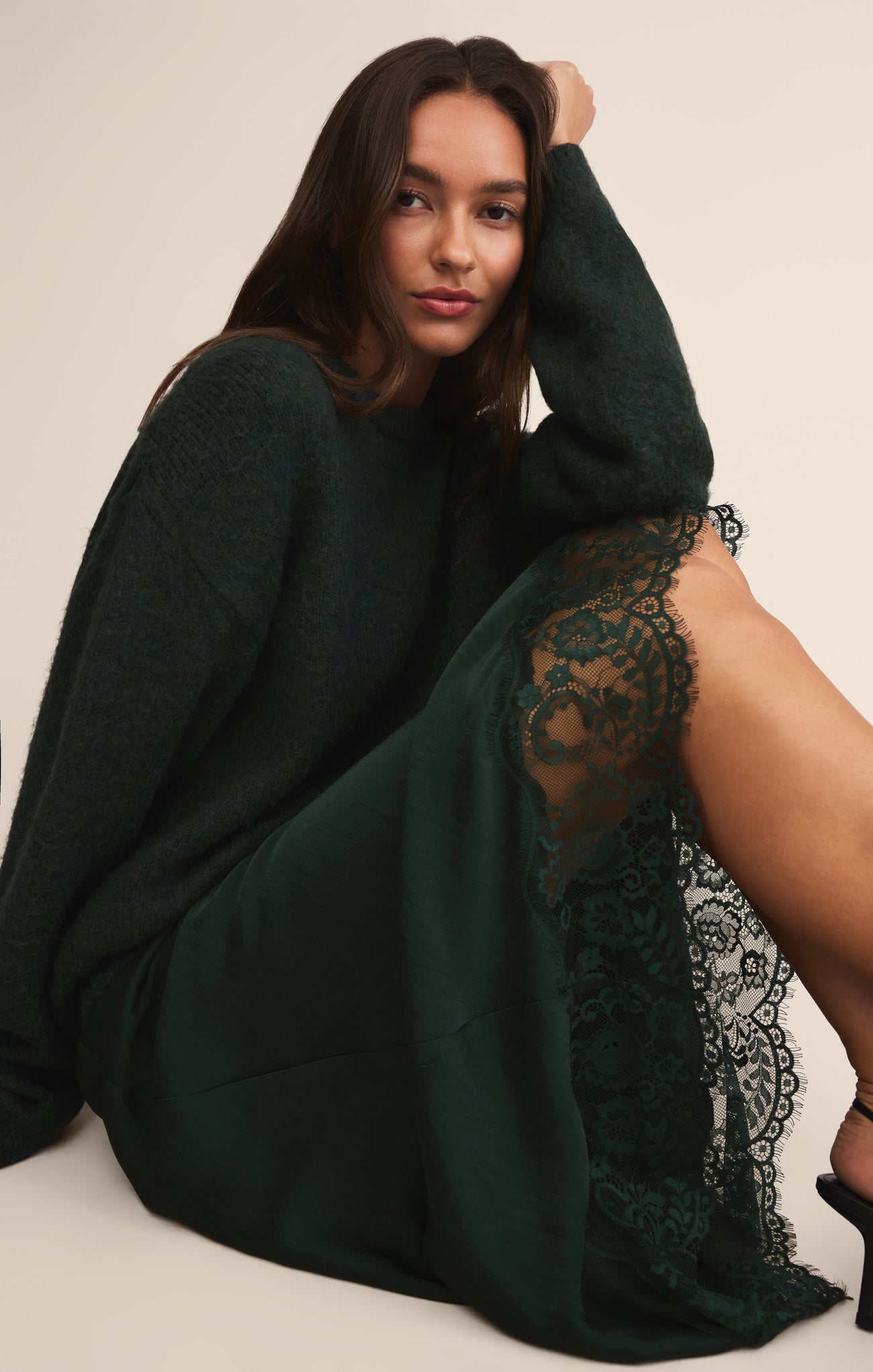 Cinder Lace Satin Midi Skirt