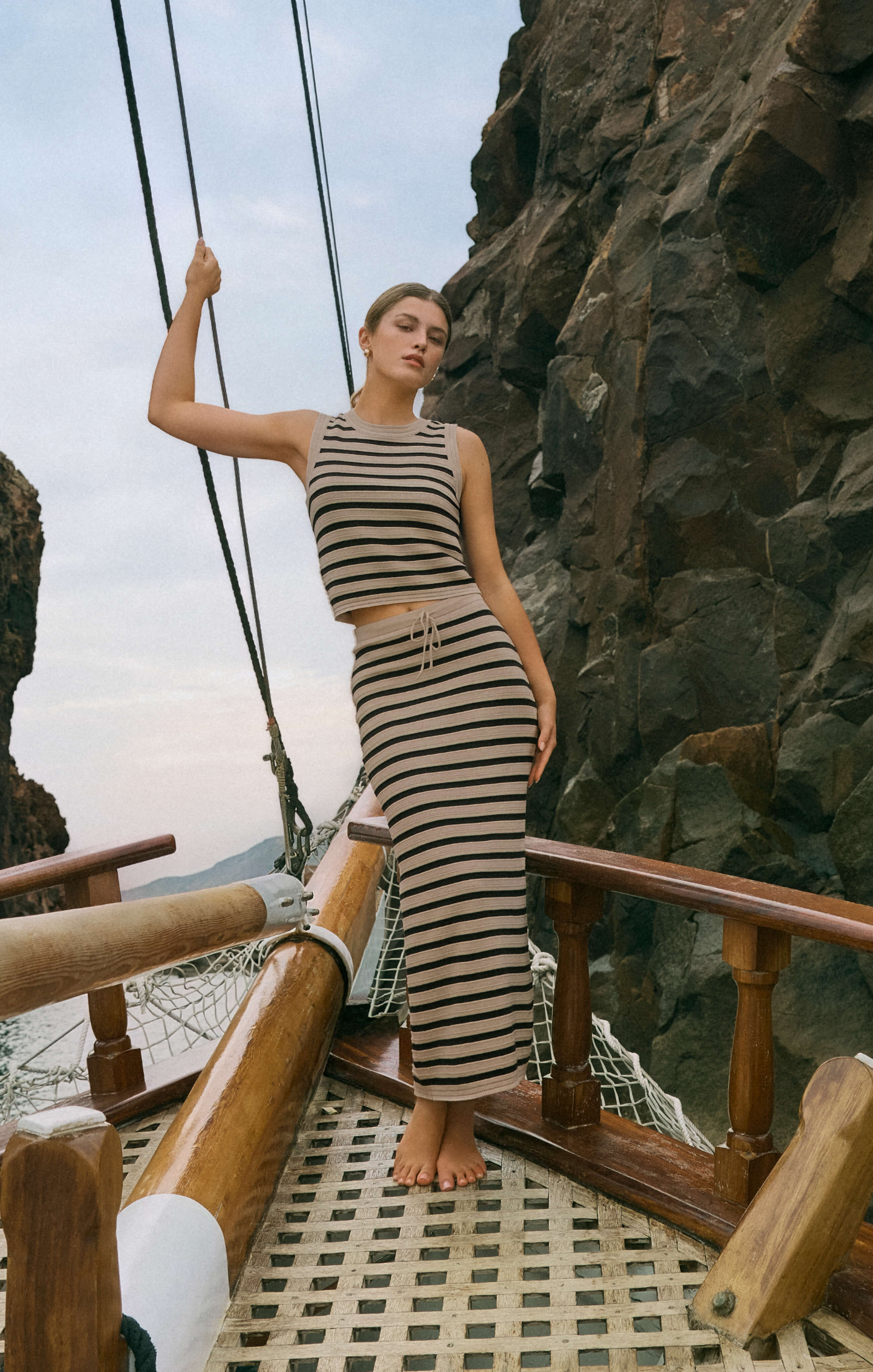 Emori Striped Midi Skirt