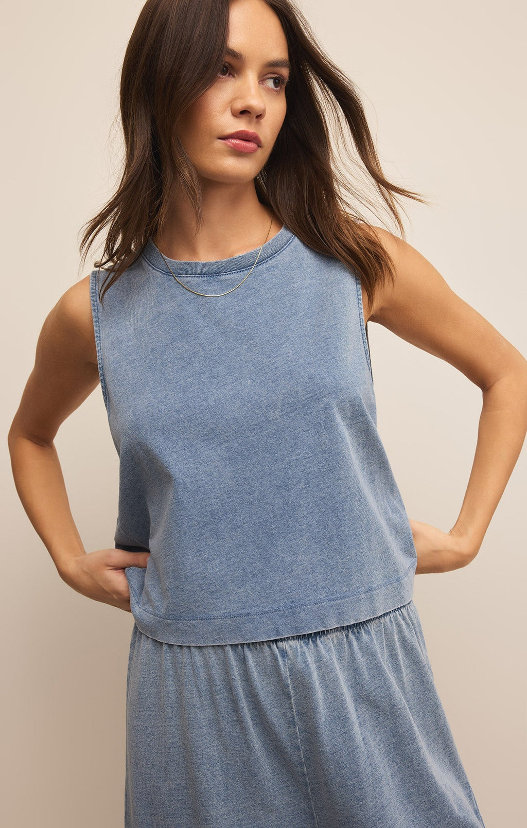 Sloane Jersey Denim Muscle Tank