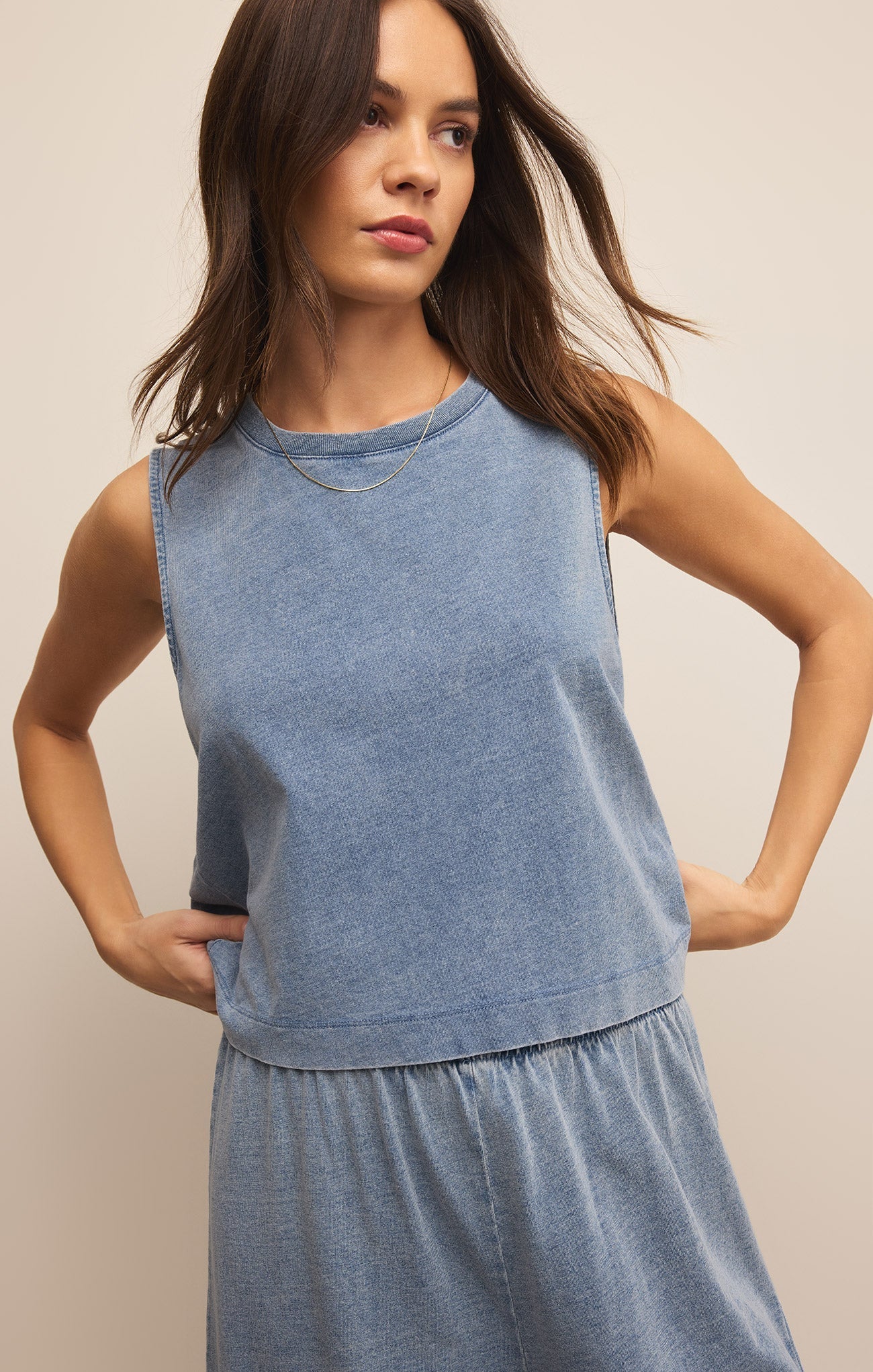 Sloane Jersey Denim Muscle Tank