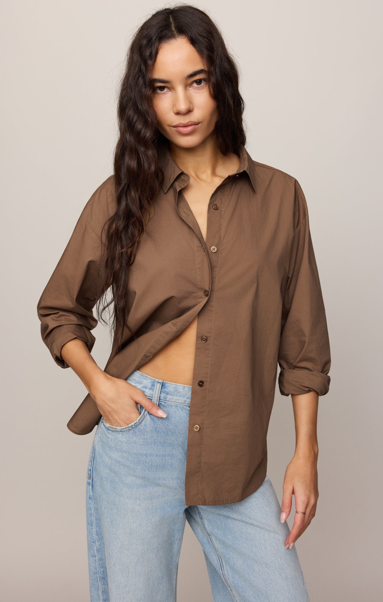 Elevated Poplin Button Up Top Main image