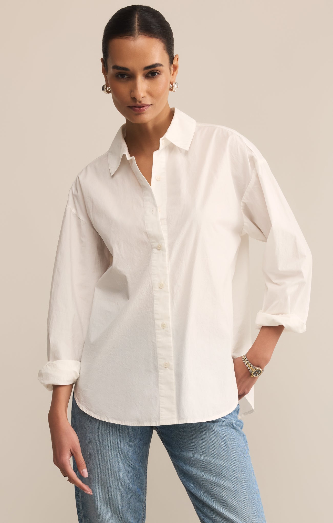 Elevated Poplin Button Up Top