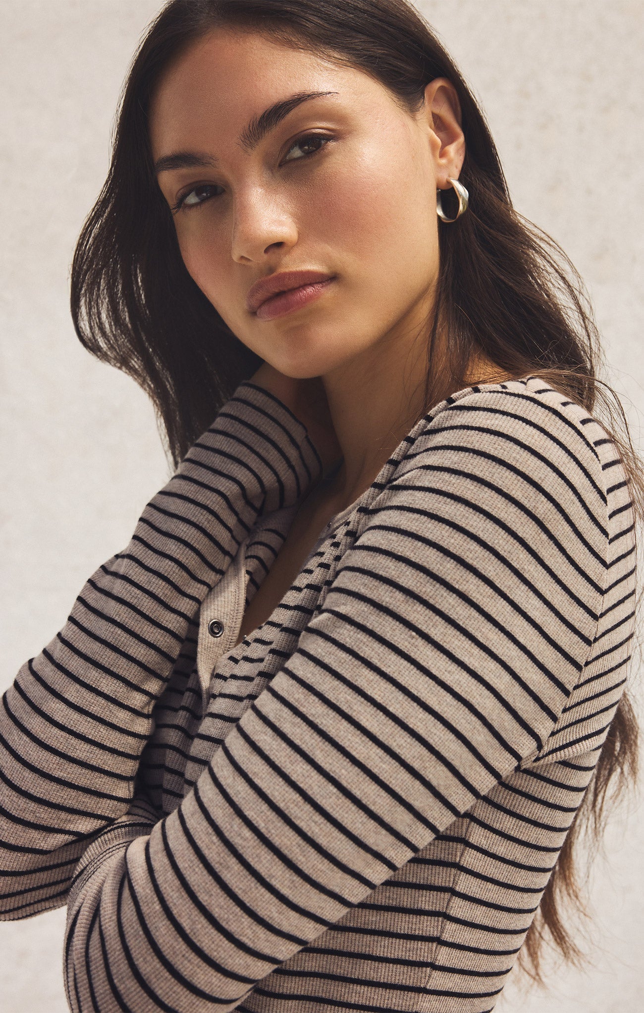 Stella Striped Modal Rib Henley Secondary image