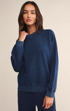 Sport Stripe Boyfriend Knit Denim Sweatshirt