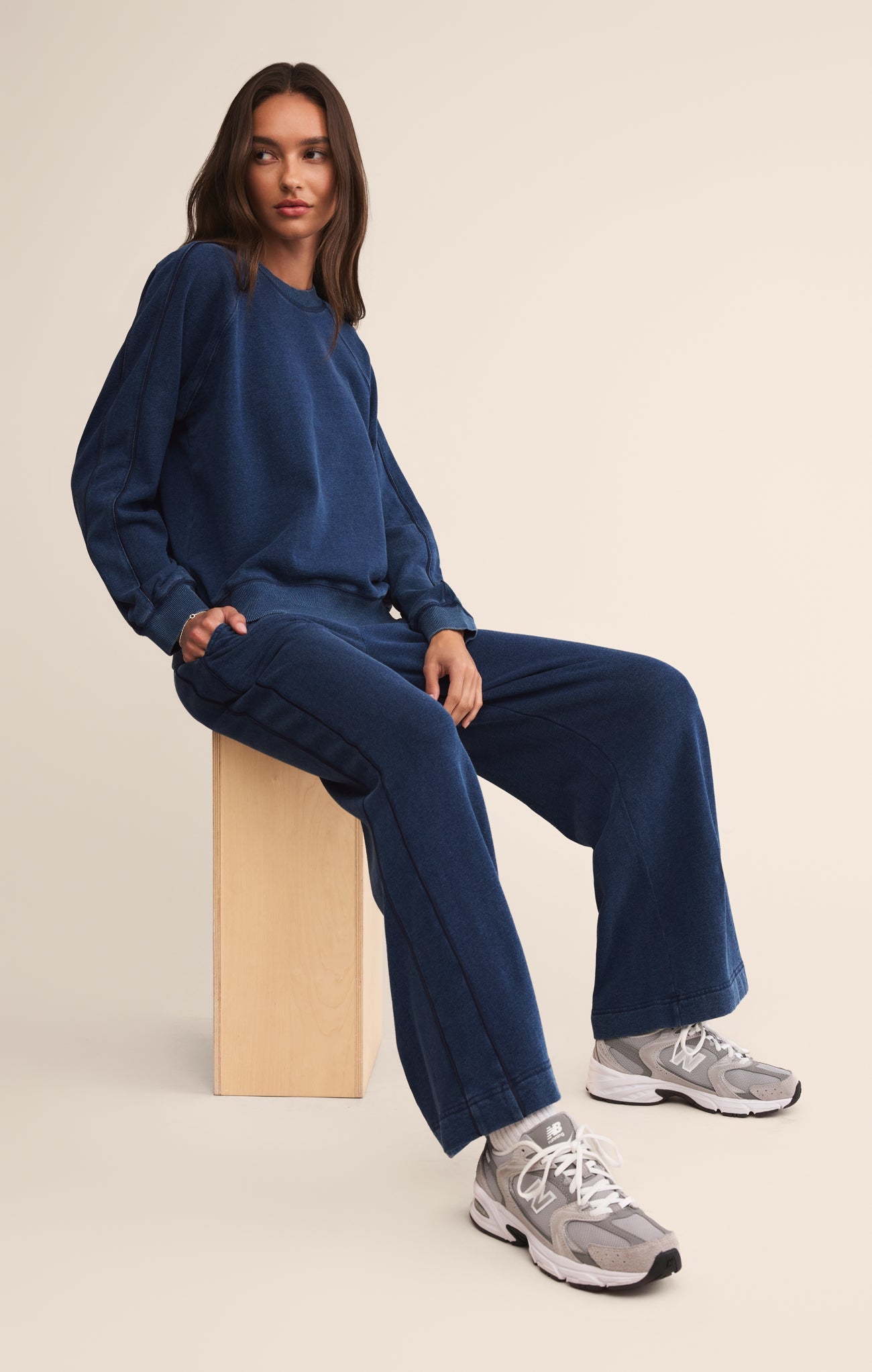 Sport Stripe Boyfriend Knit Denim Sweatshirt