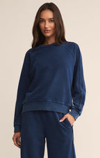 Sport Stripe Boyfriend Knit Denim Sweatshirt