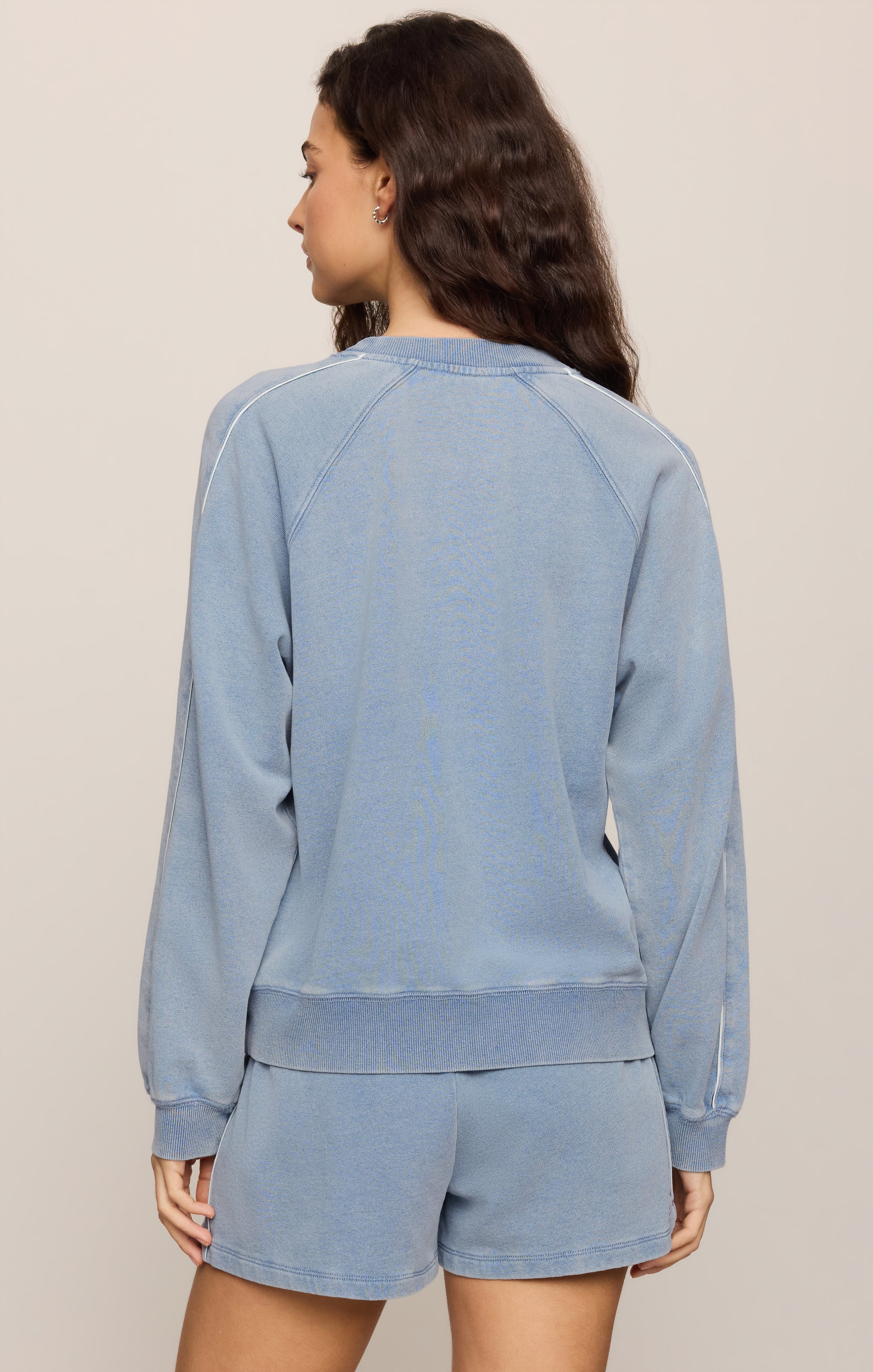 Sport Stripe Boyfriend Knit Denim Sweatshirt