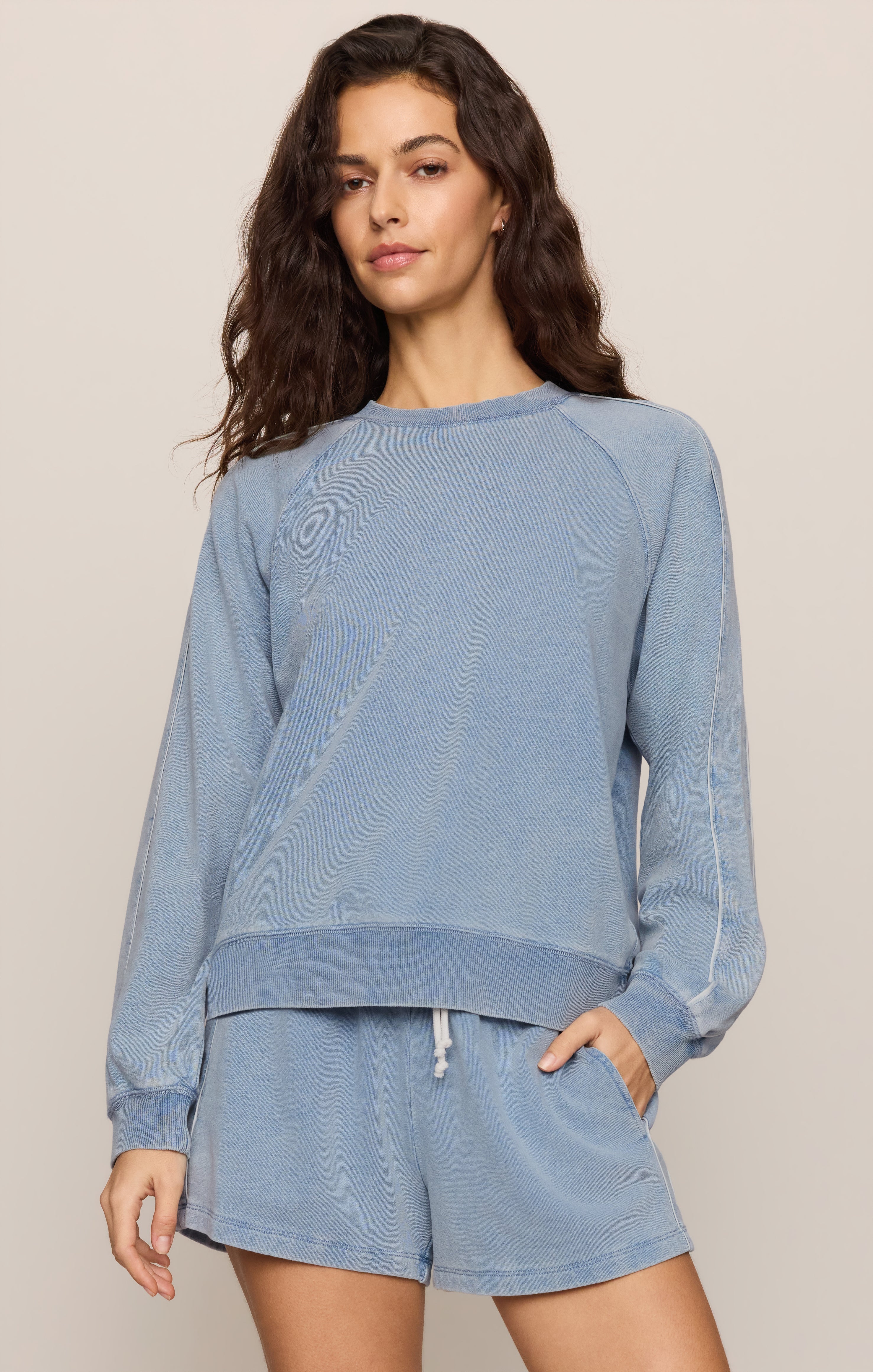 Sport Stripe Boyfriend Knit Denim Sweatshirt Main image