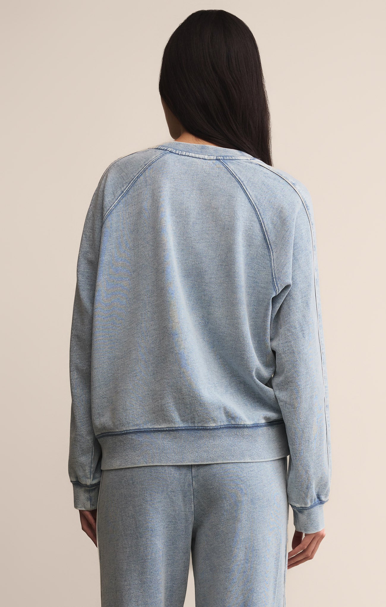 Sport Stripe Boyfriend Knit Denim Sweatshirt