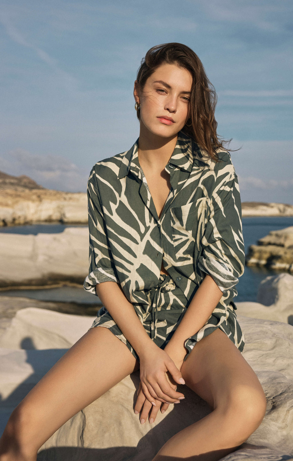 Alfie Tova Palm Linen Button Up
