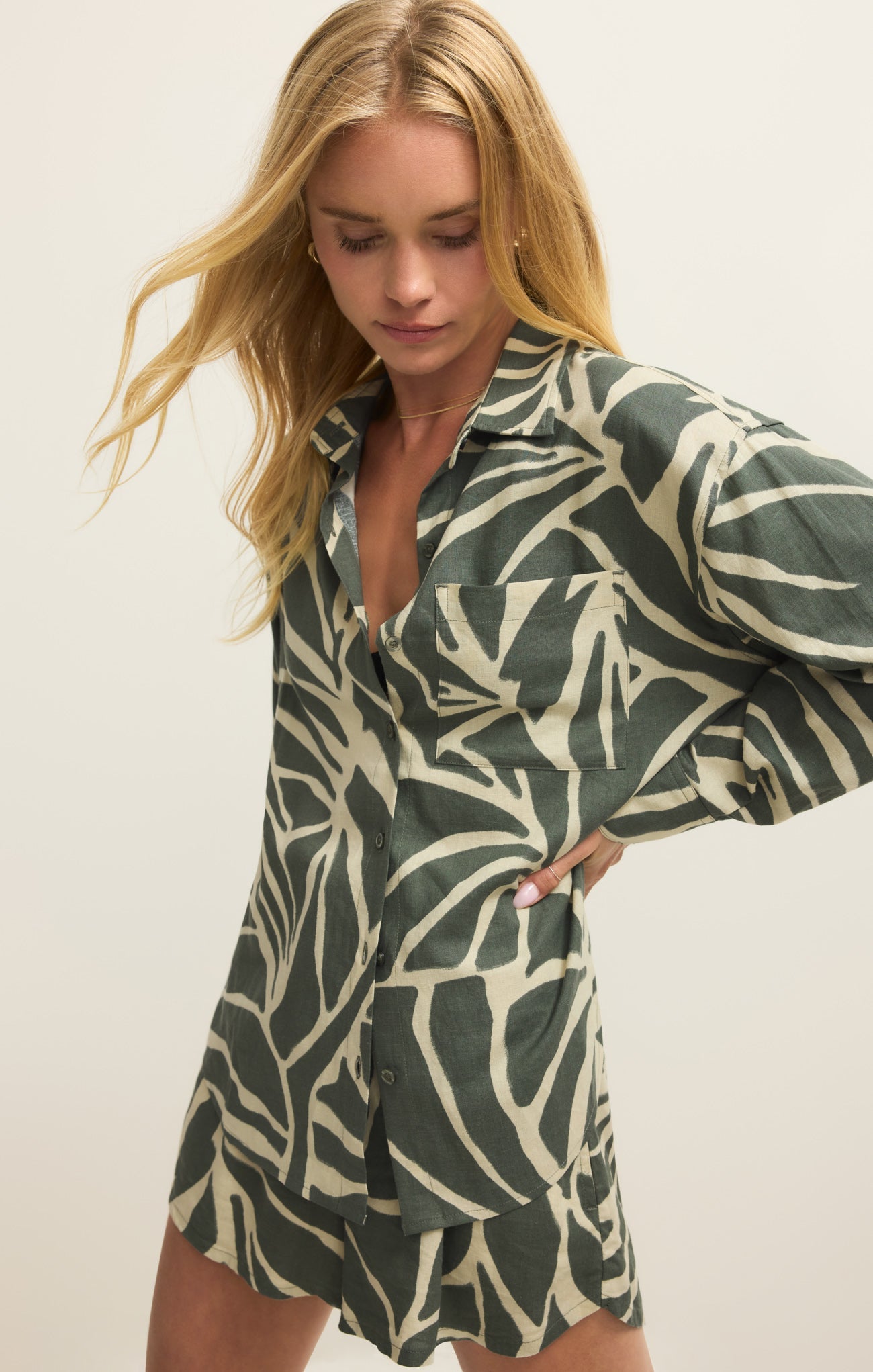 Alfie Tova Palm Linen Button Up