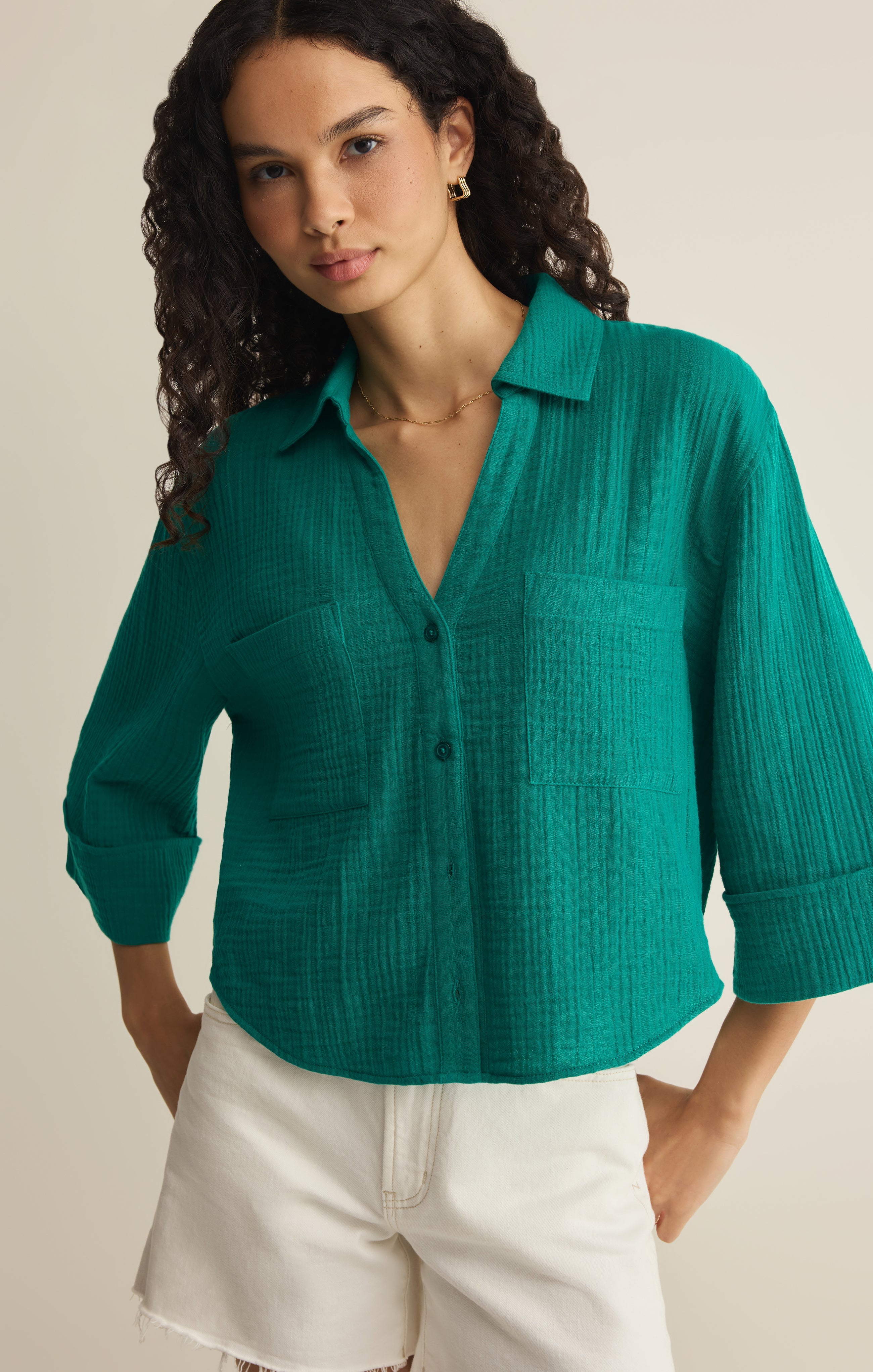 Helena Airy Gauze Button Up