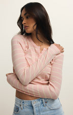 Ferris Cropped Striped Henley Top