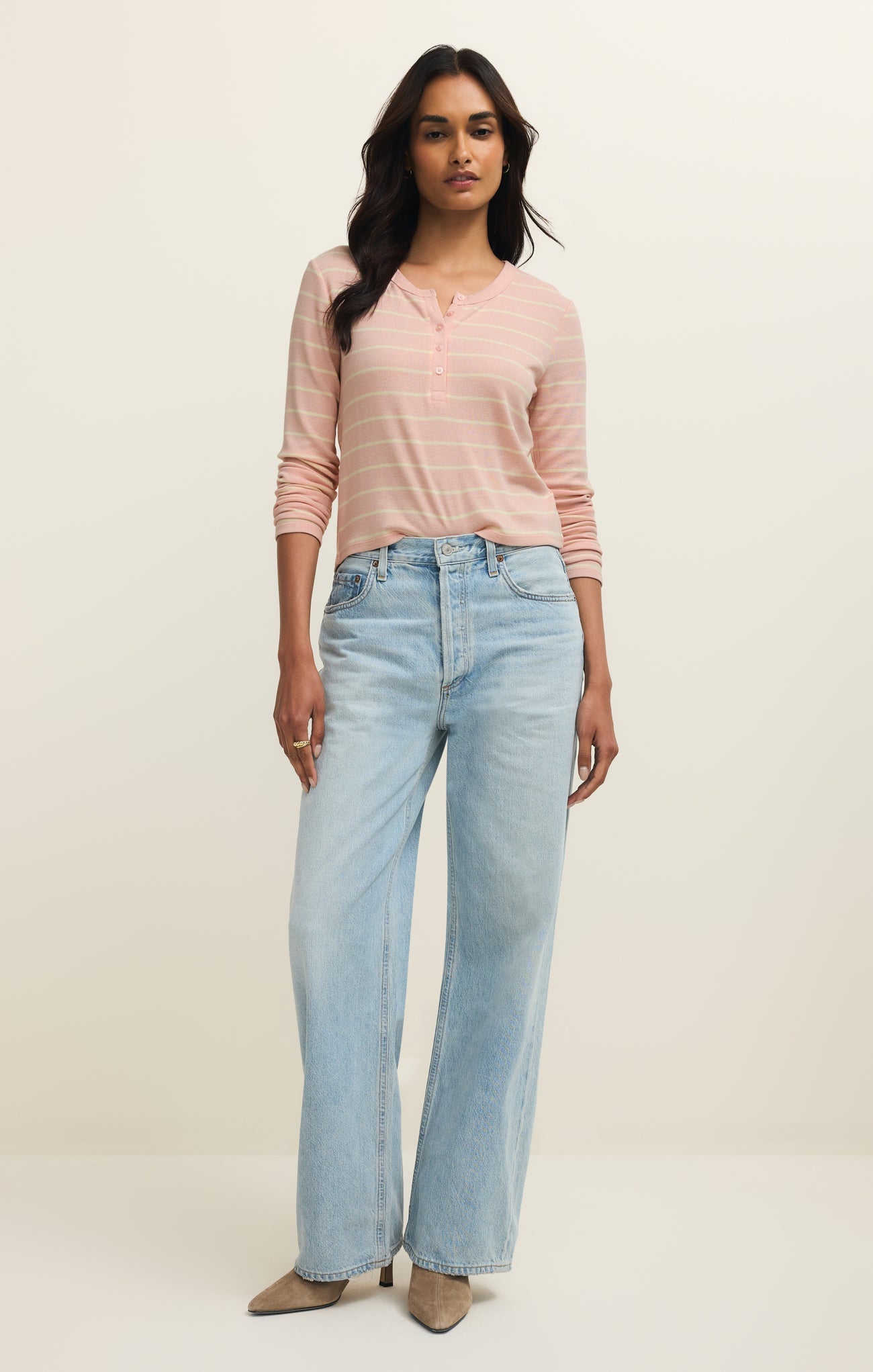 Ferris Cropped Striped Henley Top