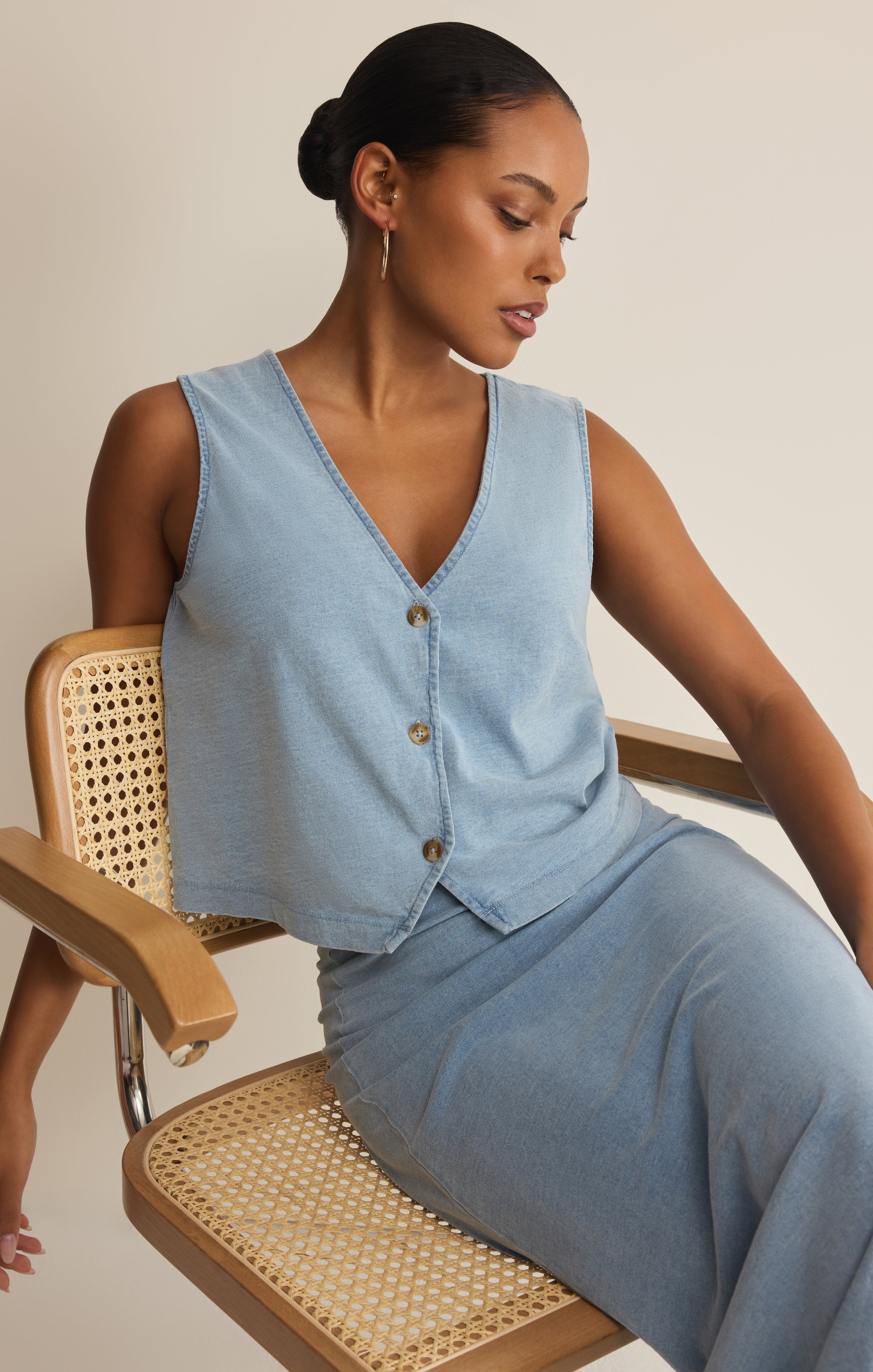 Noelle Jersey Denim Sleeveless Tank