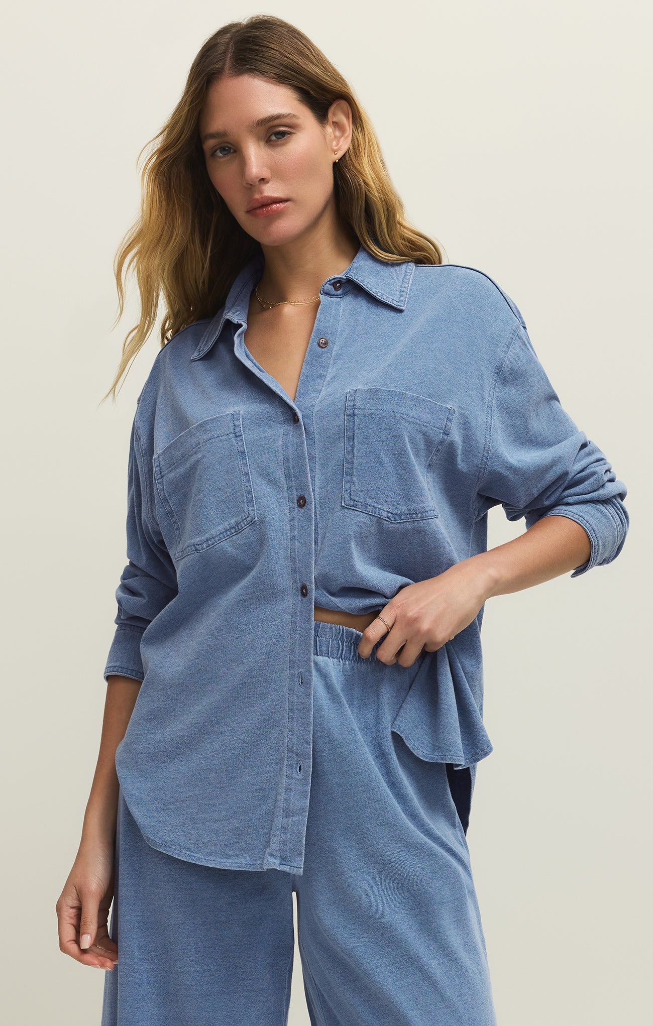 Reese Jersey Denim Button Up Main image