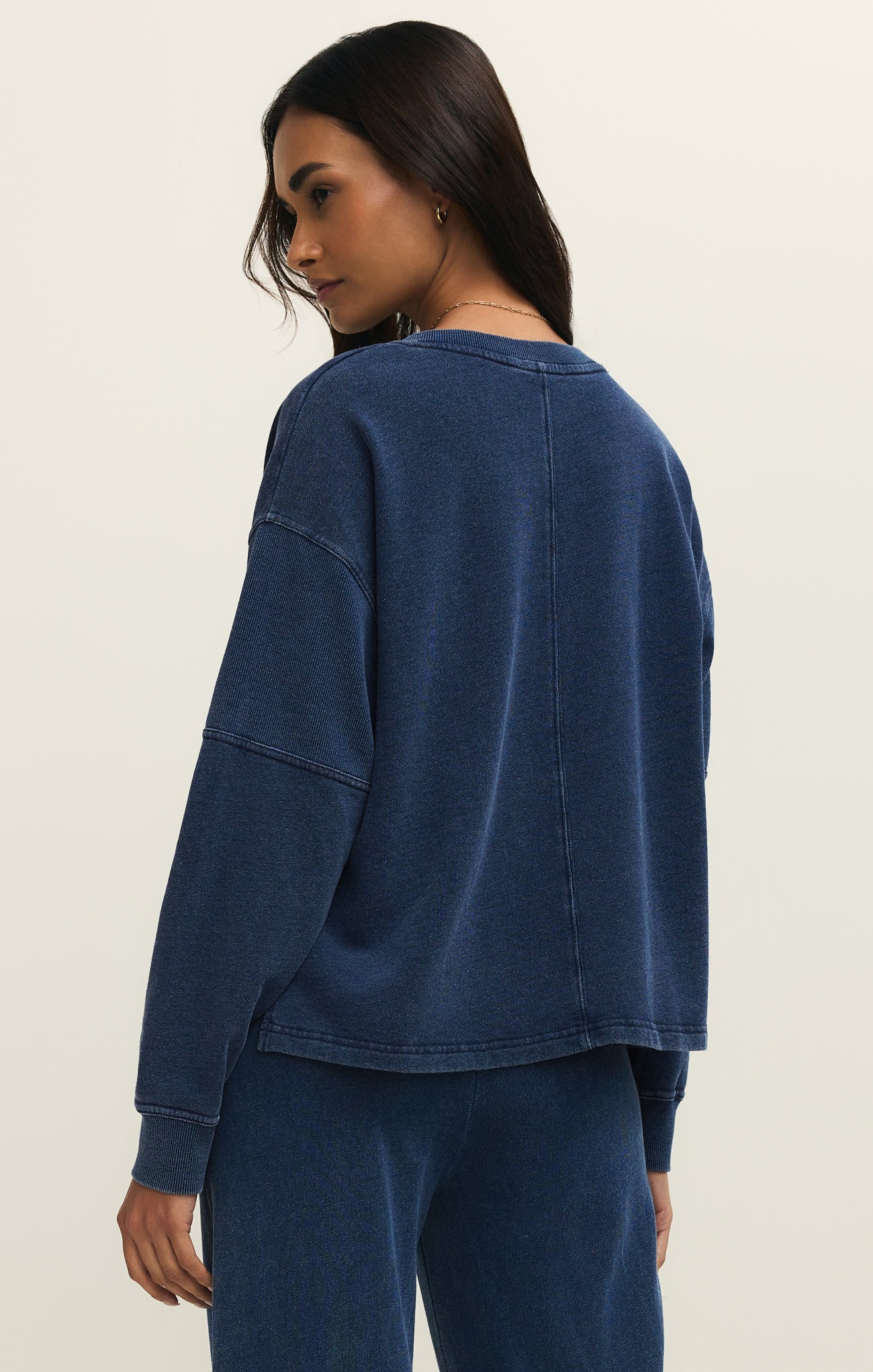 Delphine Knit Denim V-Neck Sweatshirt Secondary image
