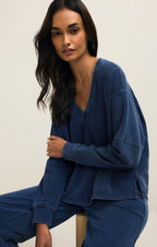 Delphine Knit Denim V-Neck Sweatshirt