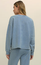 Delphine Knit Denim V-Neck Sweatshirt