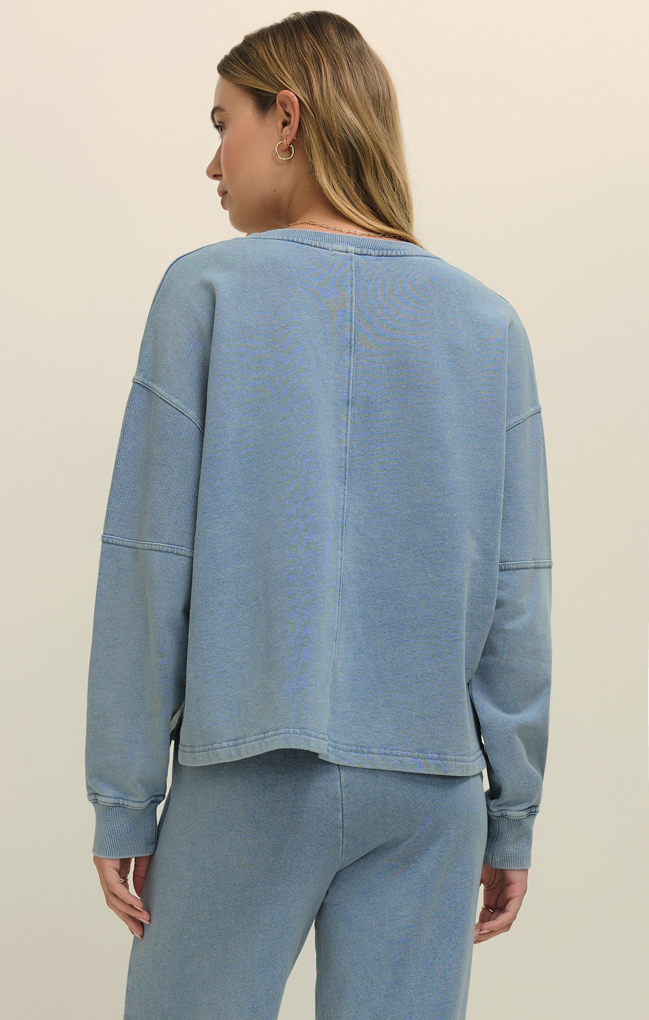 Delphine Knit Denim V-Neck Sweatshirt