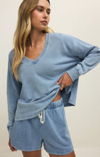 Delphine Knit Denim V-Neck Sweatshirt
