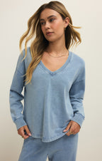 Delphine Knit Denim V-Neck Sweatshirt