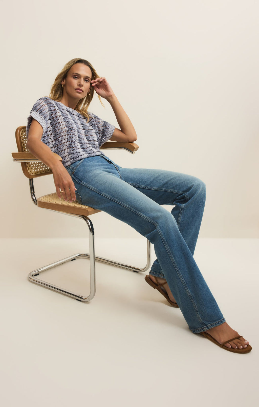 Ballast Crochet Stripe Sweater Top