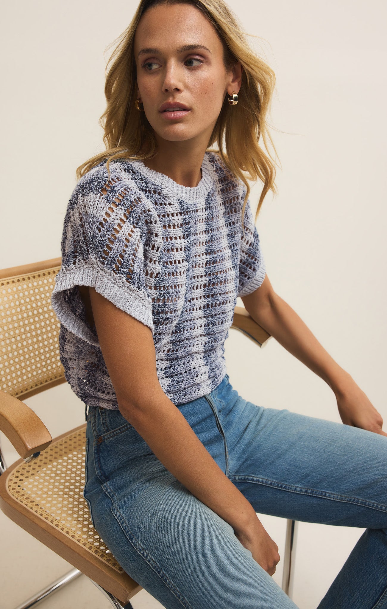 Ballast Crochet Stripe Sweater Top